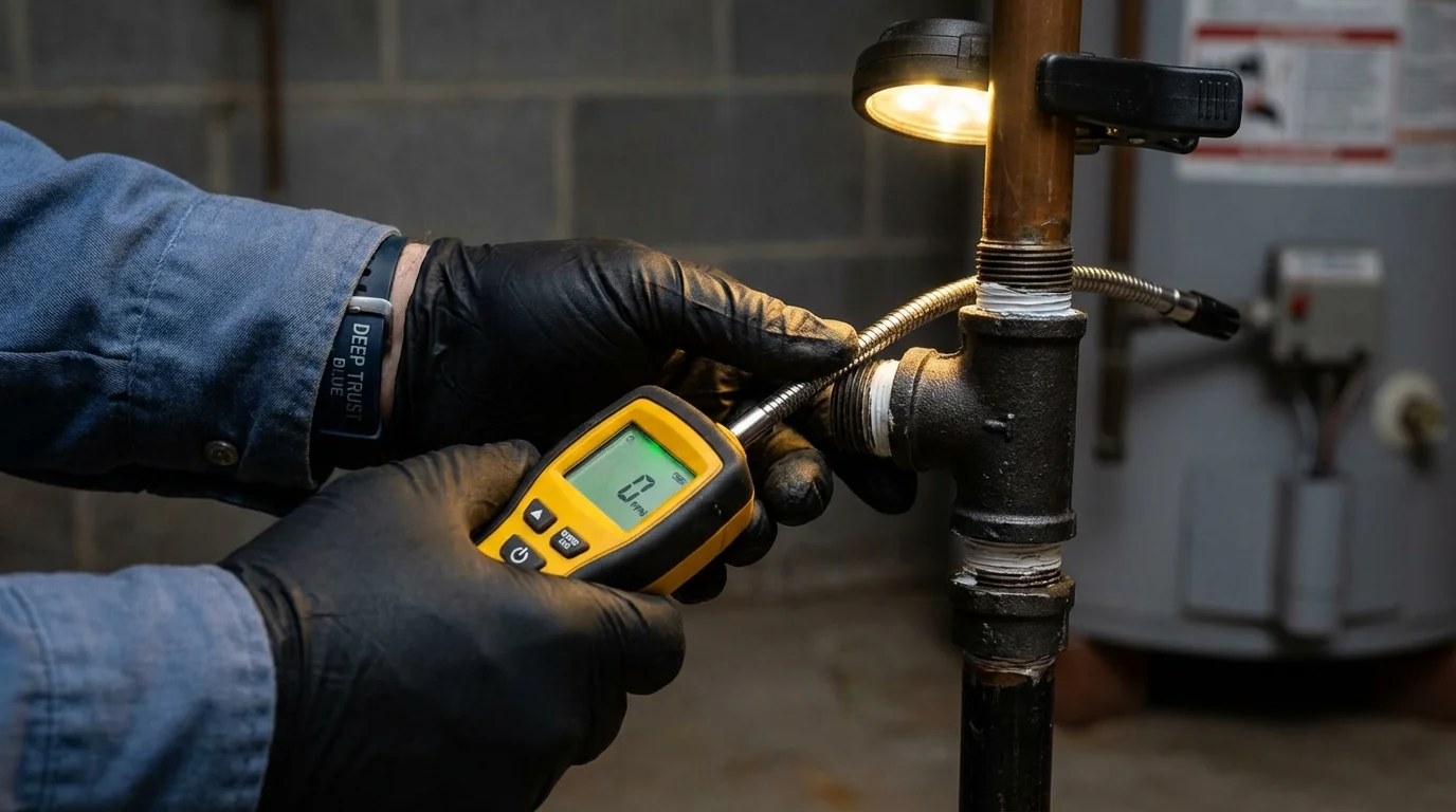 Gas leak detection with electronic sniffer by Johns Plumbing LLC in Evart