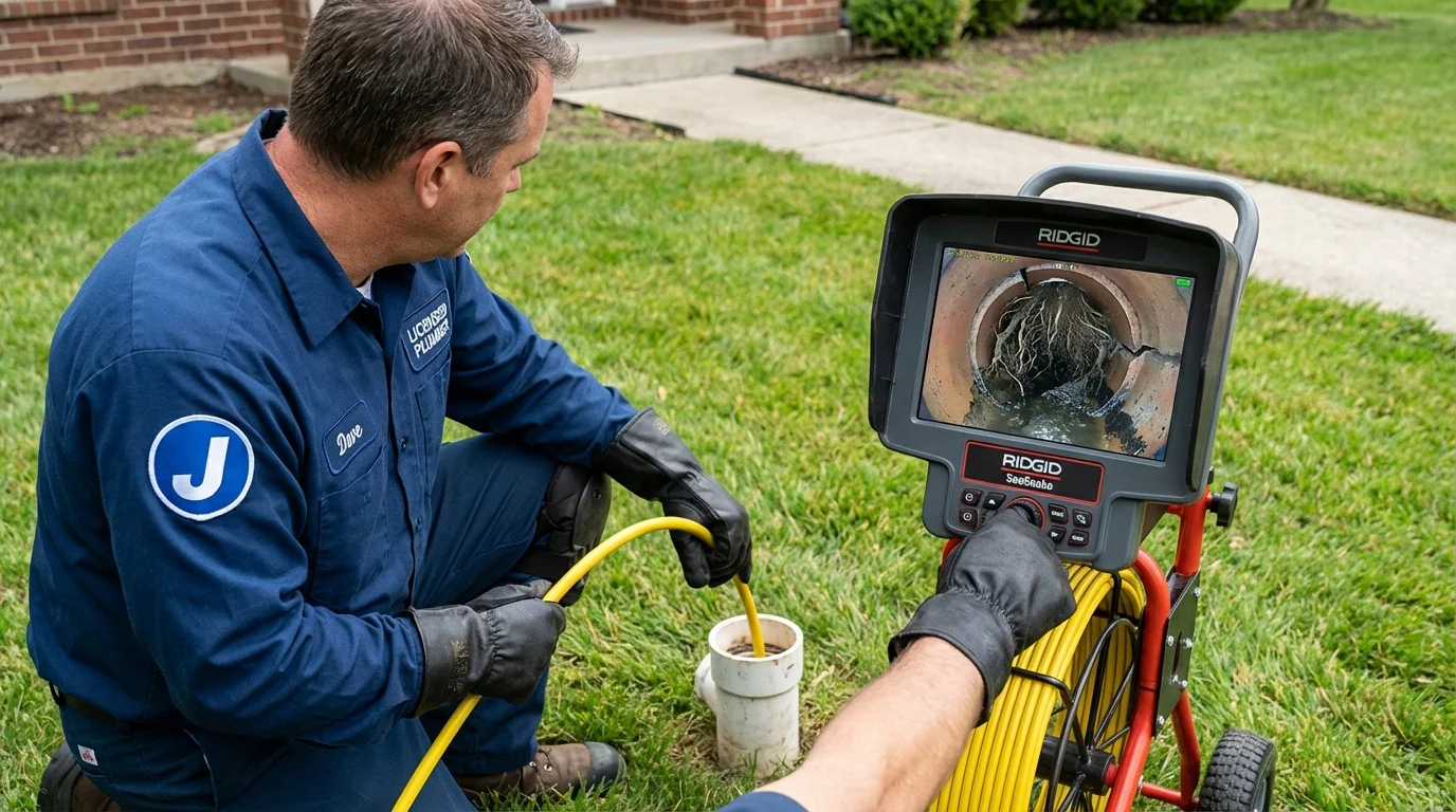 Sewer camera inspection being performed by Johns Plumbing LLC in Evart