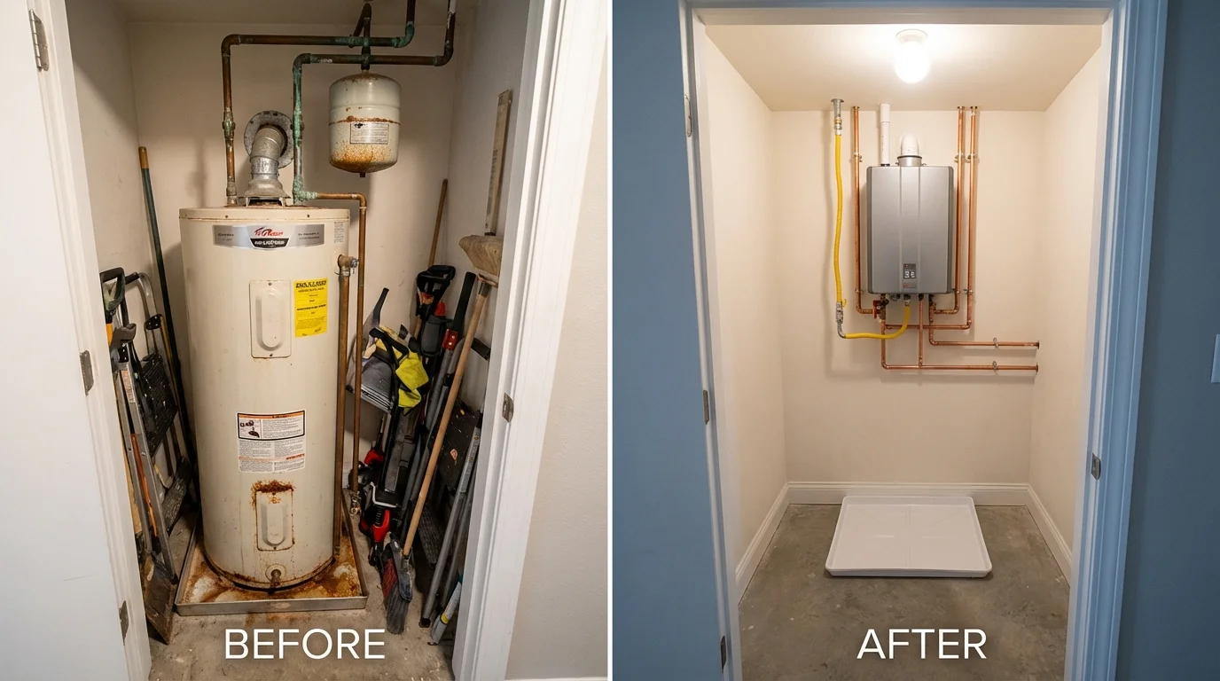 Tank water heater versus wall-mounted tankless unit comparison for Evart, MI homeowners
