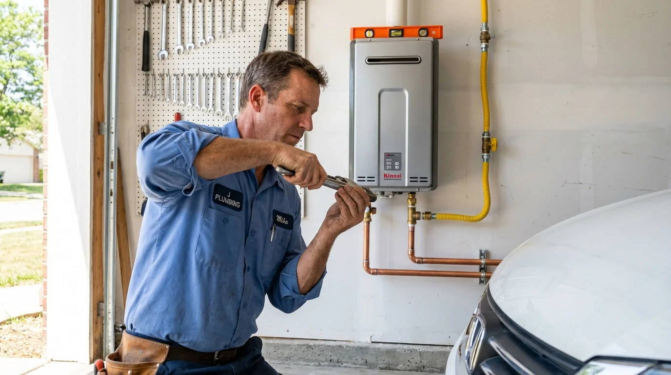Tankless water heater installation by a Johns Plumbing LLC plumber in Evart